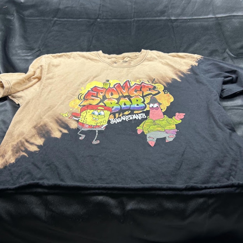 Nickelodeon SpongeBob Patrick Graffiti Bleach Dye Graphic Tee Black Tan Large